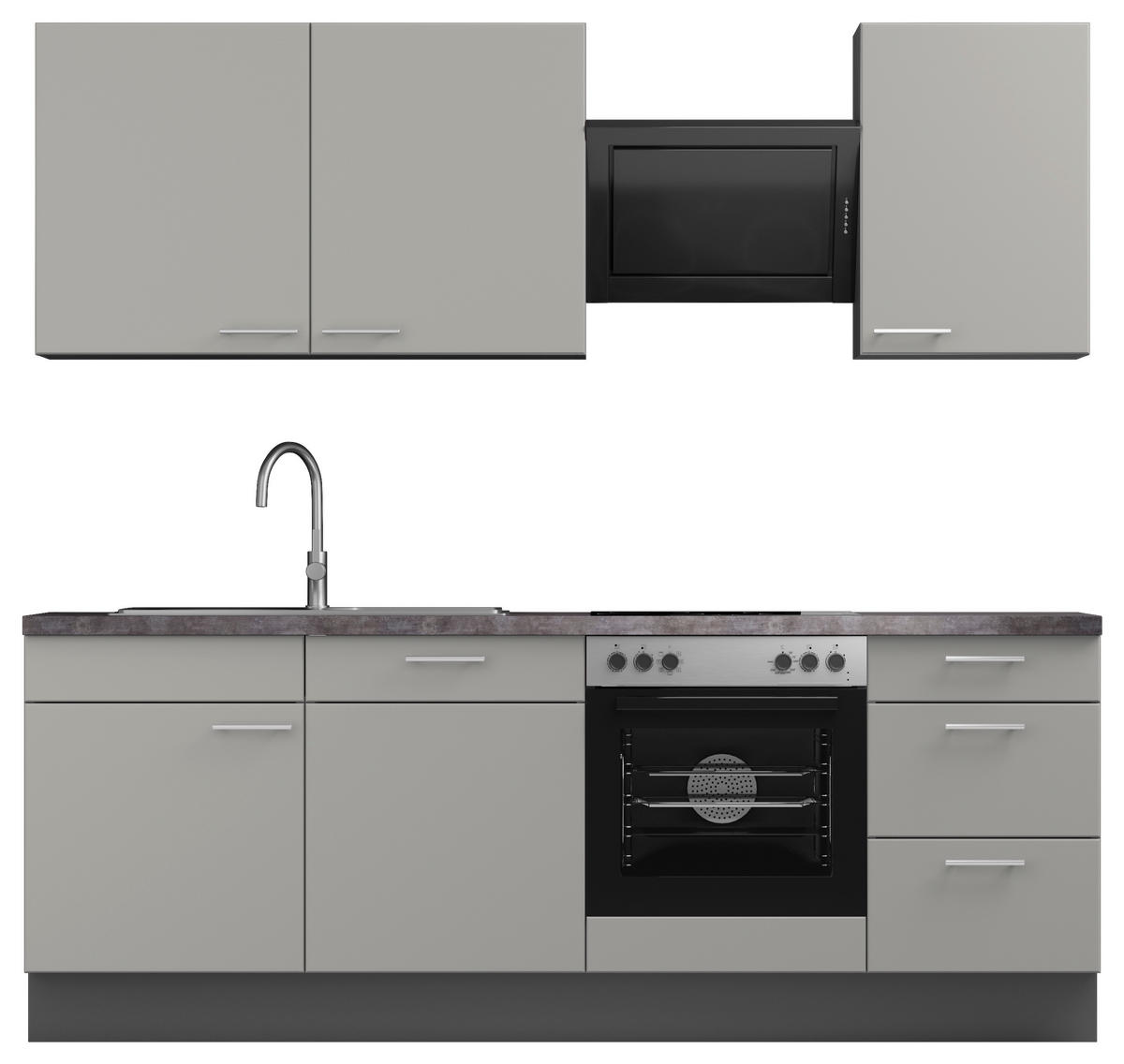 KÜCHENBLOCK 230 cm   in Graphitfarben, Hellgrau  - Edelstahlfarben/Dunkelgrau, MODERN, Holzwerkstoff/Metall (230cm) - Xora