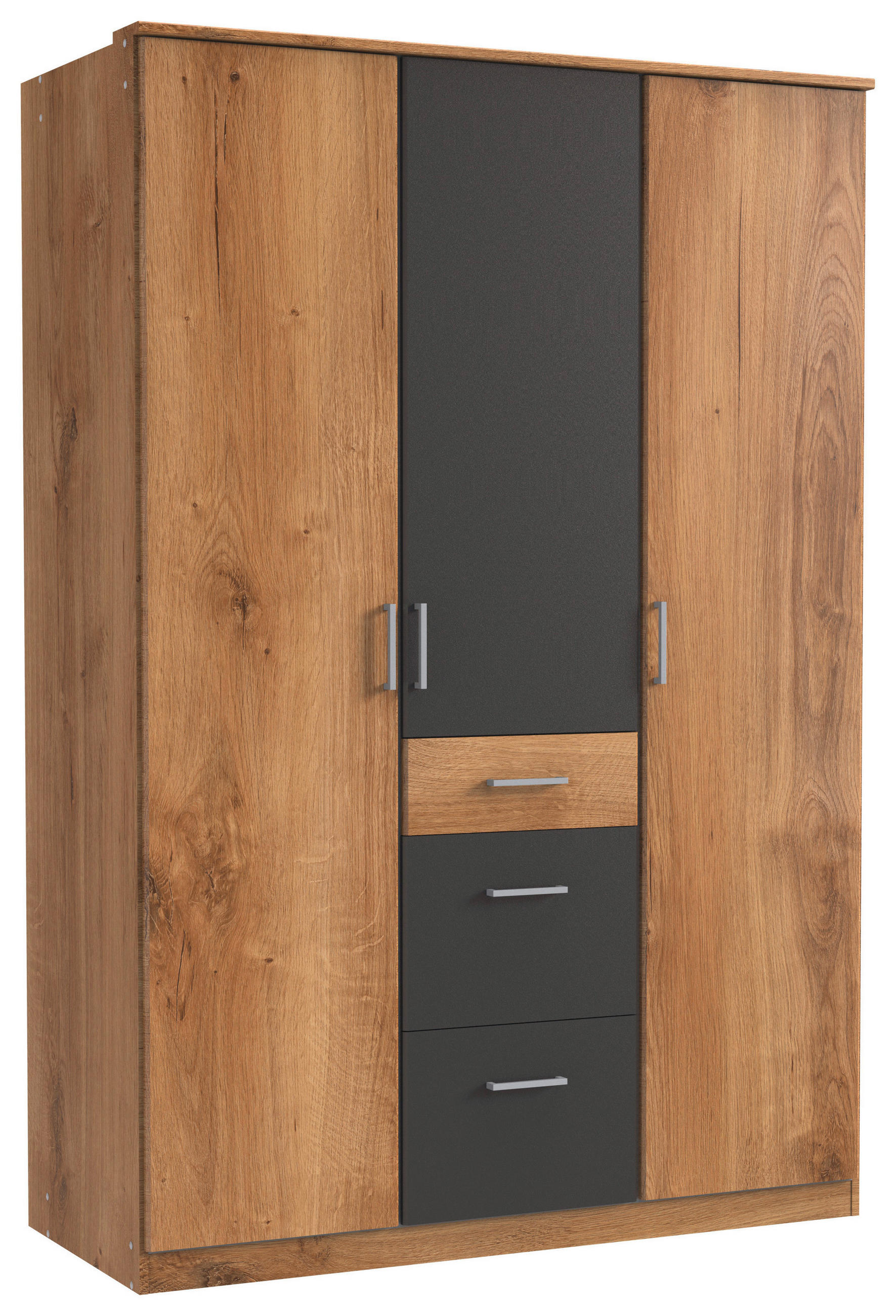 OMARA S KLASIČNIMI VRATI, barve grafita, barve hrasta  - srebrne barve/barve hrasta, Design, umetna masa/leseni material (135/199/58cm) - Boxxx