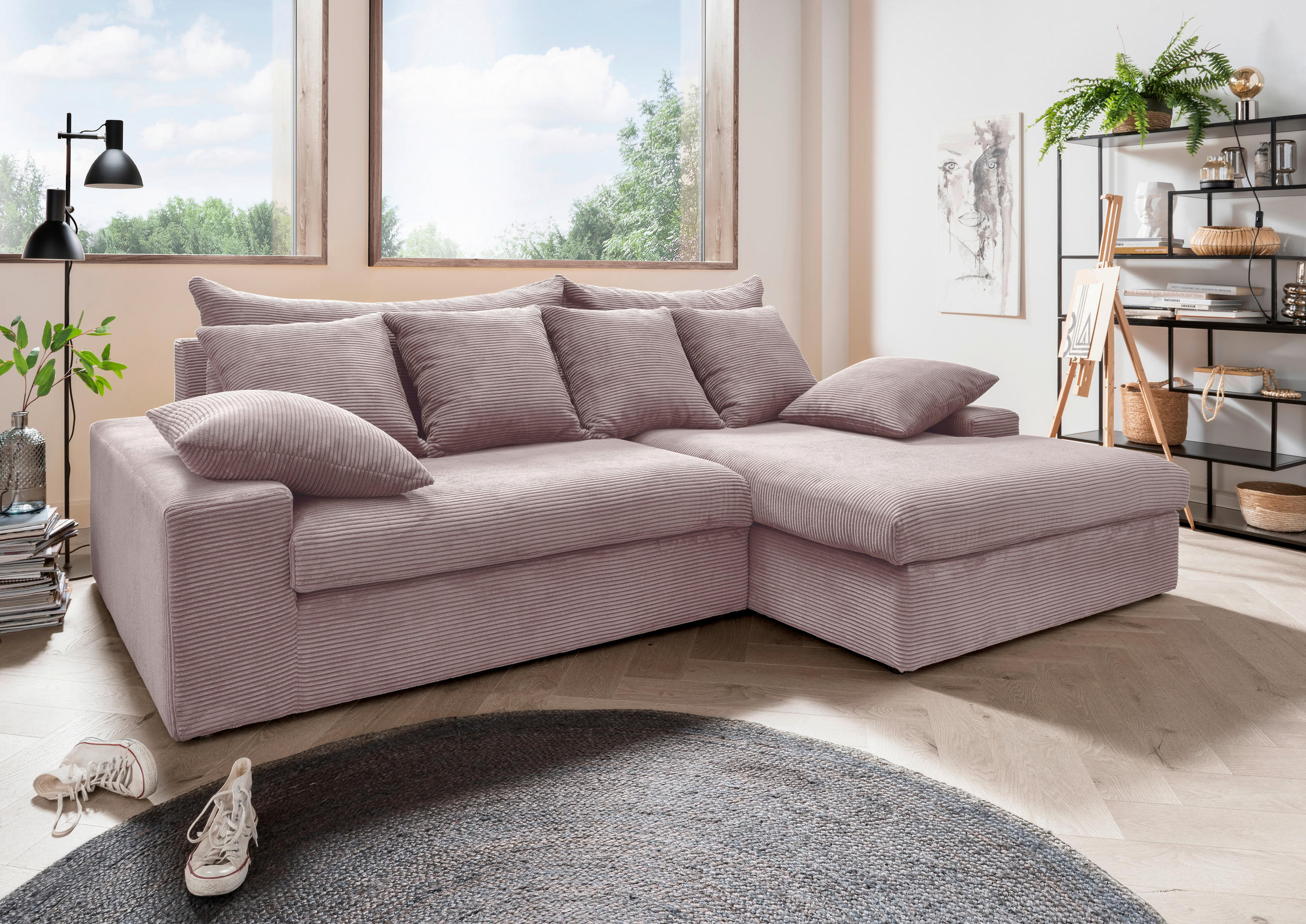 ECKSOFA in Cord Rosa  - Schwarz/Rosa, Modern, Kunststoff/Textil (278/200cm) - Livetastic