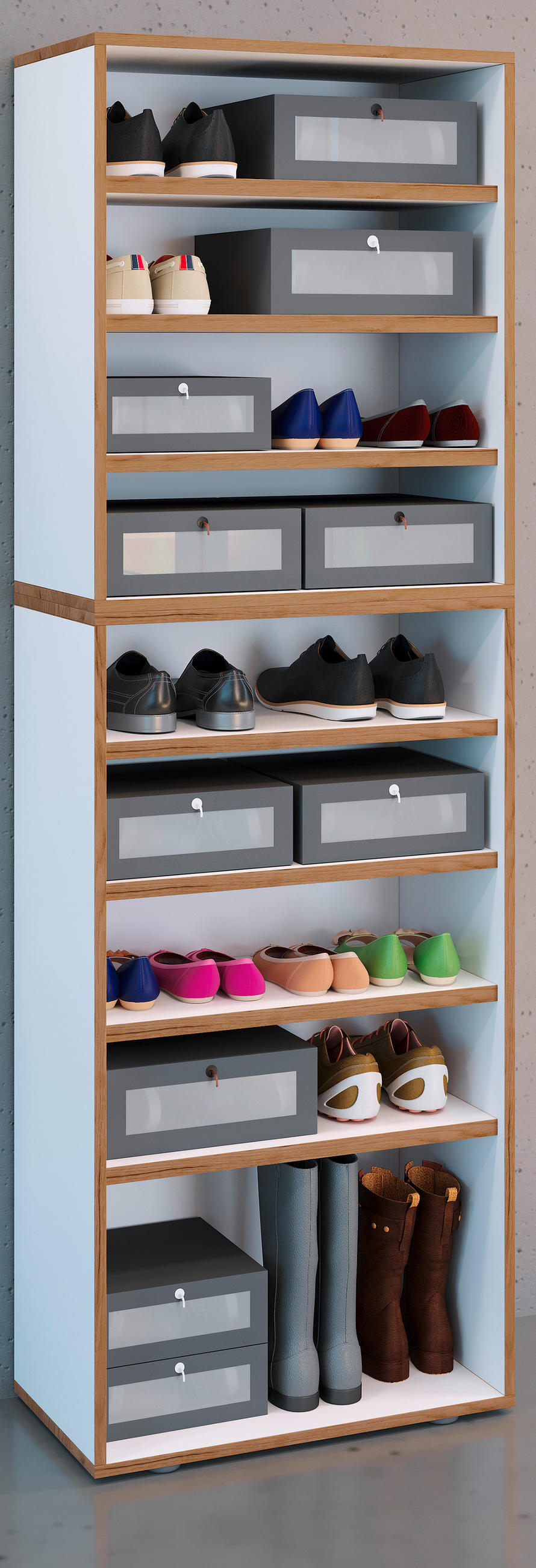 SCHUHREGAL 60/183/33 cm  - Honigeiche/Schwarz, Design, Holzwerkstoff/Kunststoff (60/183/33cm) - MID.YOU