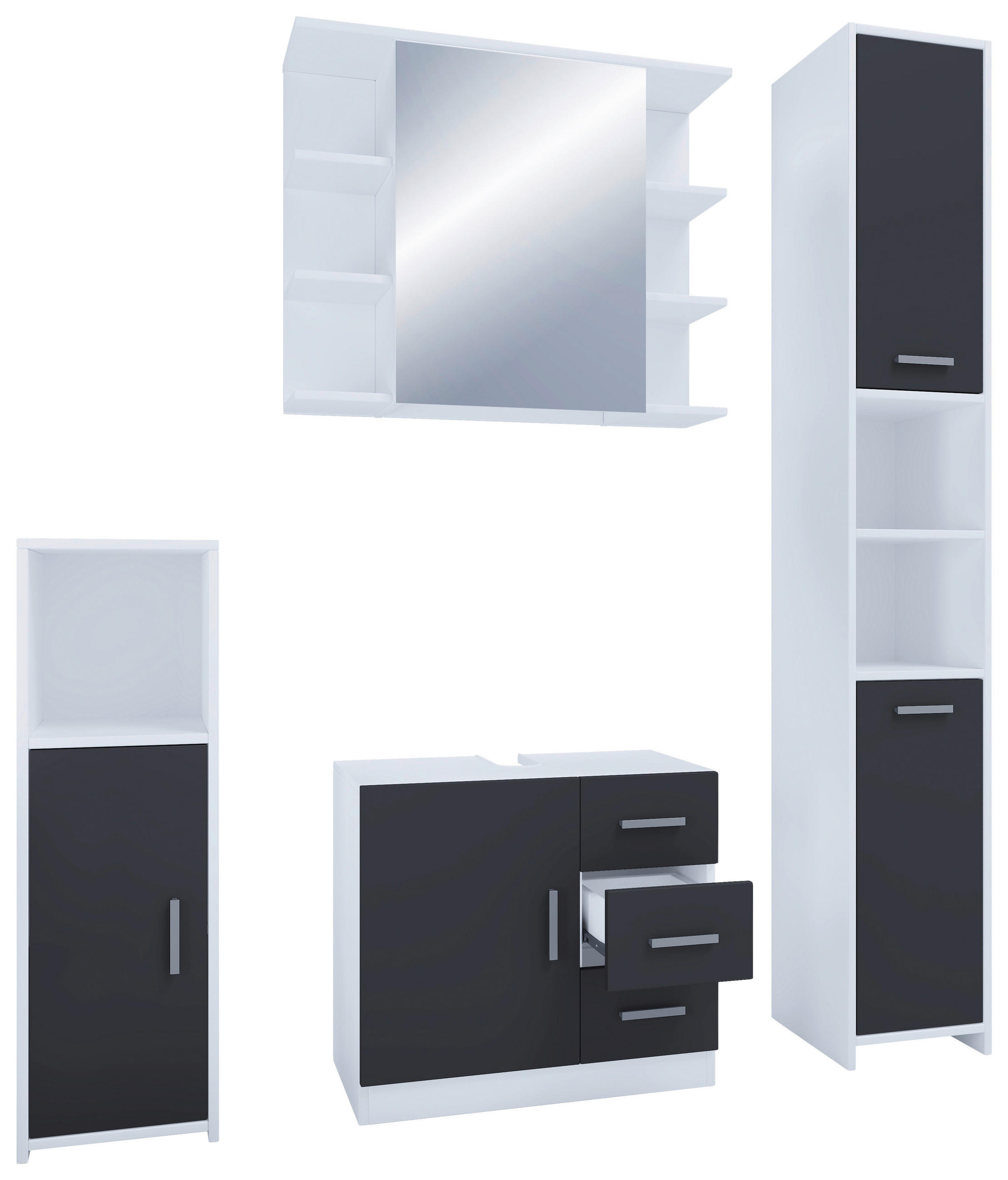 BADEZIMMER 4-teilig  in 140 cm  - Schwarz/Weiß, MODERN, Holzwerkstoff (140cm) - MID.YOU