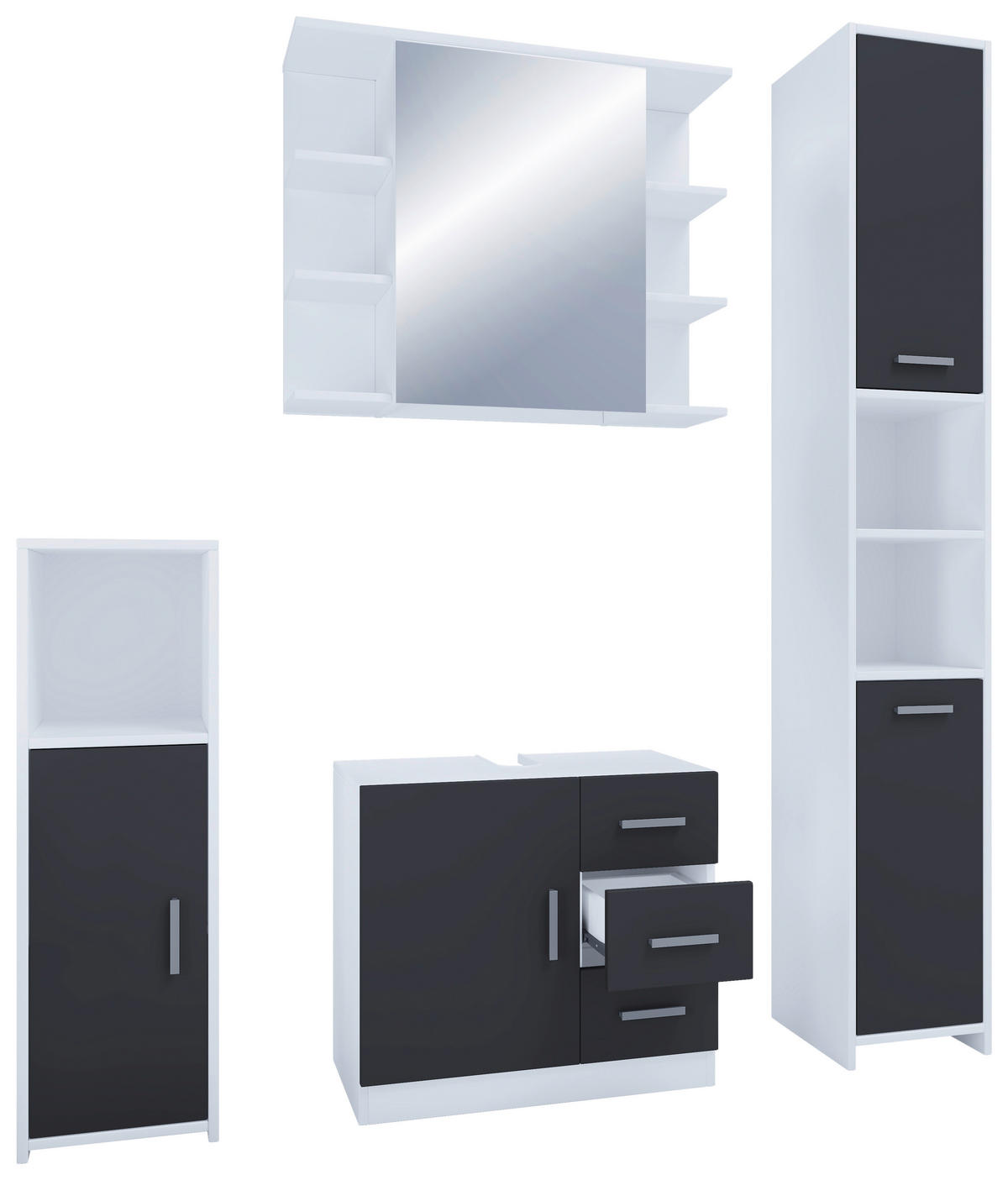 BADEZIMMER 4-teilig  in 140 cm  - Schwarz/Weiß, MODERN, Holzwerkstoff (140cm) - MID.YOU