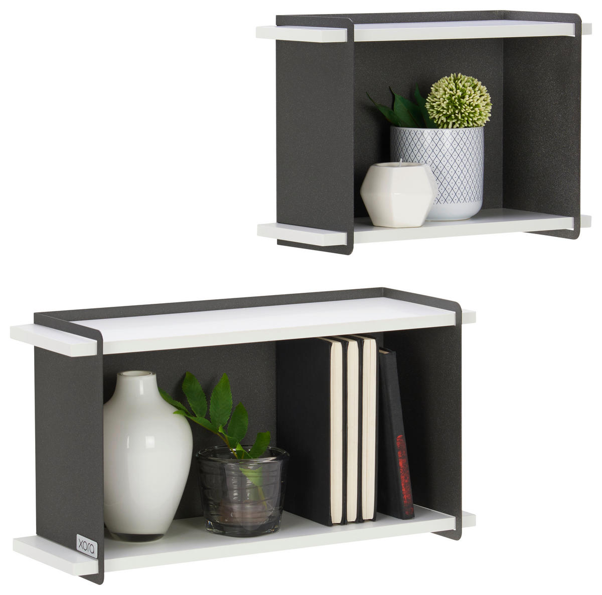Set Etajere De Perete 45/24/14,5 cm  - alb/antracit, Design, metal/material pe bază de lemn (45/24/14,5cm) - Xora