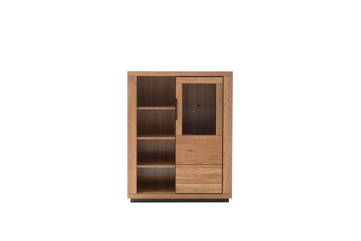 HIGHBOARD  in 112/142/40 cm  - Wildeiche/Schwarz, Design, Glas/Holz (112/142/40cm) - MID.YOU