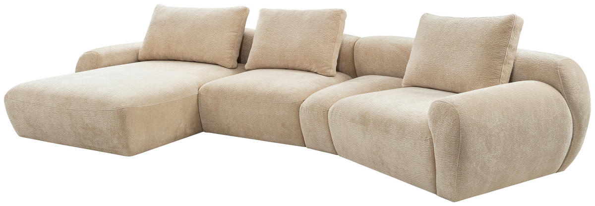 ECKSOFA Beige Chenille  - Beige/Schwarz, KONVENTIONELL, Kunststoff/Textil (176/362cm) - Carryhome