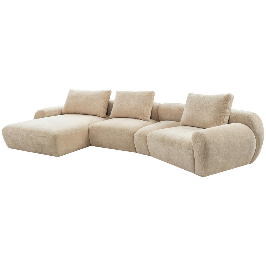 Thumbnail - Carryhome Ecksofa, Beige, Textil, 4-Sitzer, Füllung: Silikon, Ottomane links, organische Form, 362x176 cm, seitenverkehr...