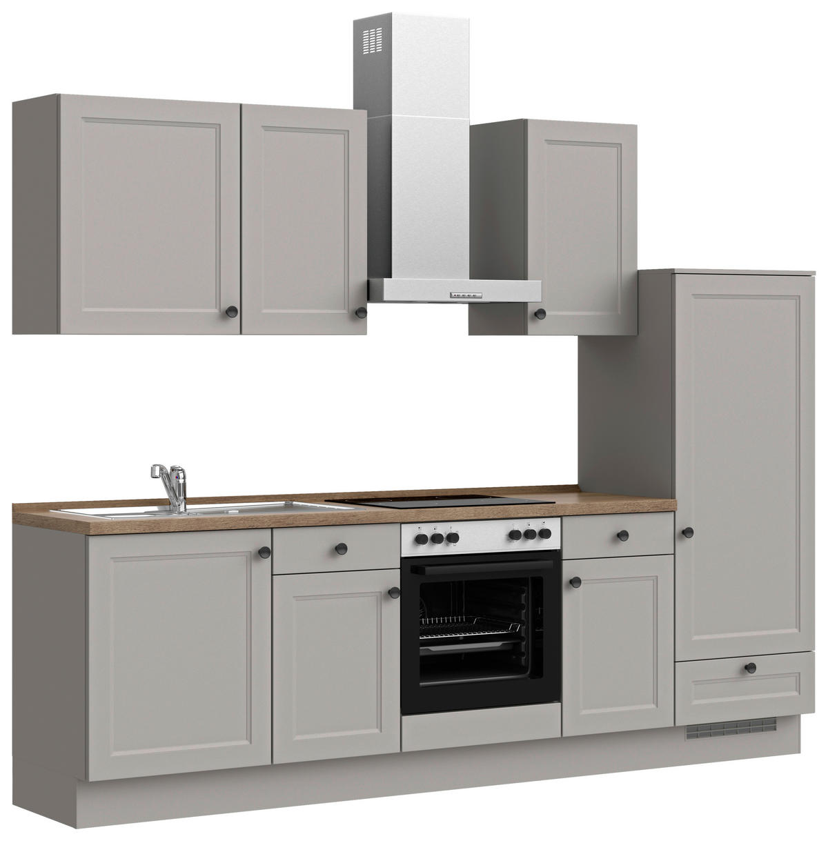 KÜCHENBLOCK Cascada 270 cm  in Grau, Eiche dunkel  - Eiche dunkel/Schwarz, MODERN, Holzwerkstoff/Metall (270cm) - Nobilia