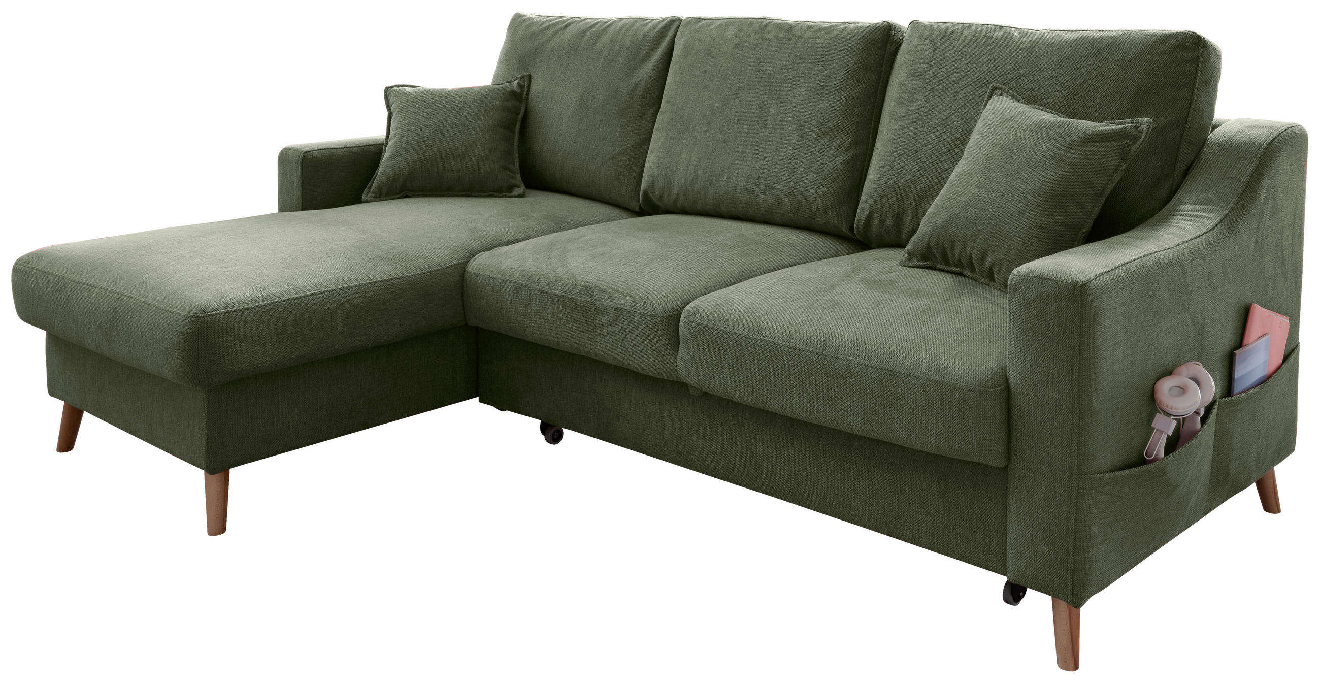 ECKSOFA Valentina Dunkelgrün Chenille  - Dunkelgrün/Naturfarben, MODERN, Holz/Textil (150/228cm) - Livetastic