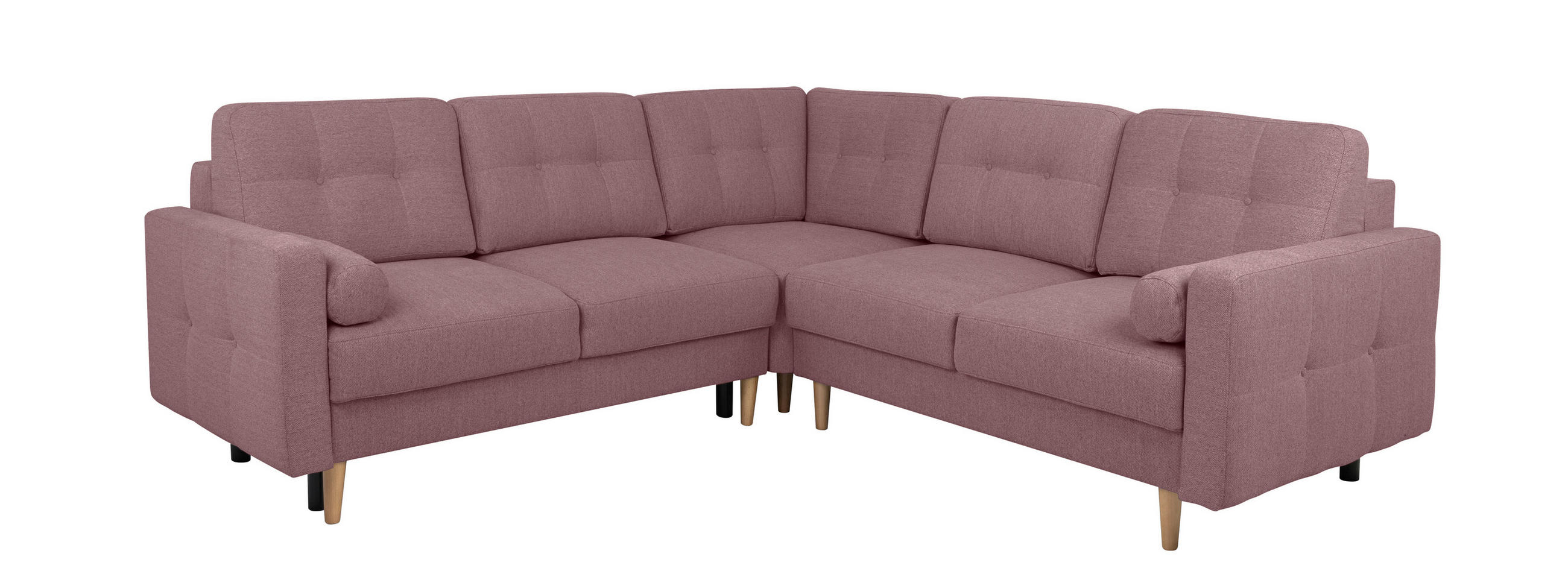 ECKSOFA Noret Beere Rückenkissen, Armlehnenkissen, Bettkasten, Schlaffunktion  - Beere/Buchefarben, Design, Holz/Textil (242/242cm) - MID.YOU