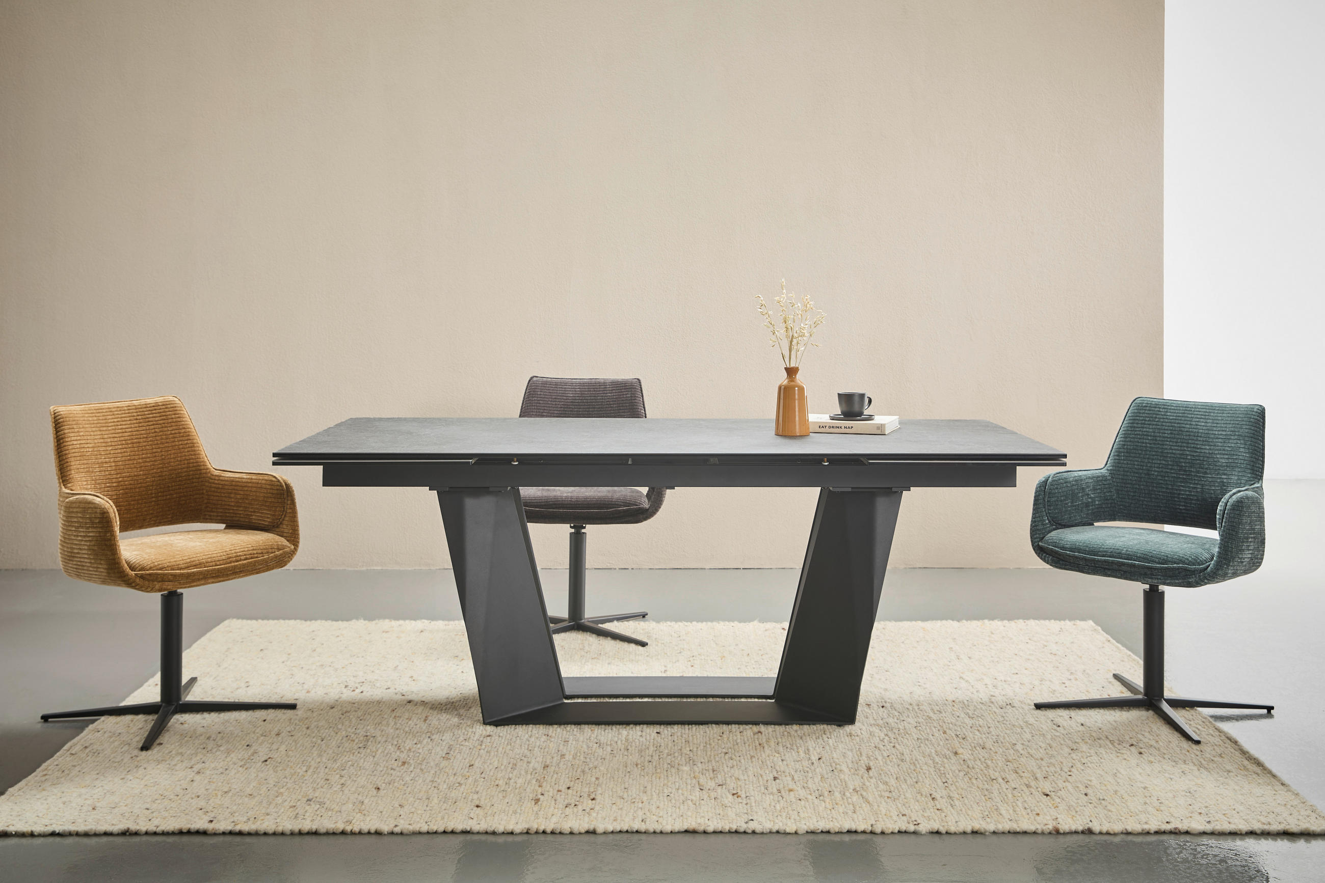 ESSTISCH in Metall, Glas, Keramik 200-300/100/76 cm  - Schwarz/Grau, Design, Glas/Keramik (200-300/100/76cm) - Belluti