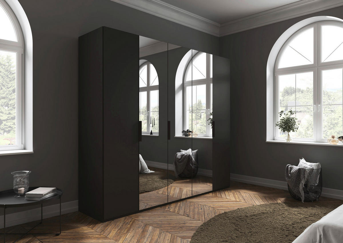 DREHTÜRENSCHRANK 251/223/61 cm,  in Graphitfarben, 5-türig  - Graphitfarben, Basics, Glas/Holzwerkstoff (251/223/61cm) - Novel