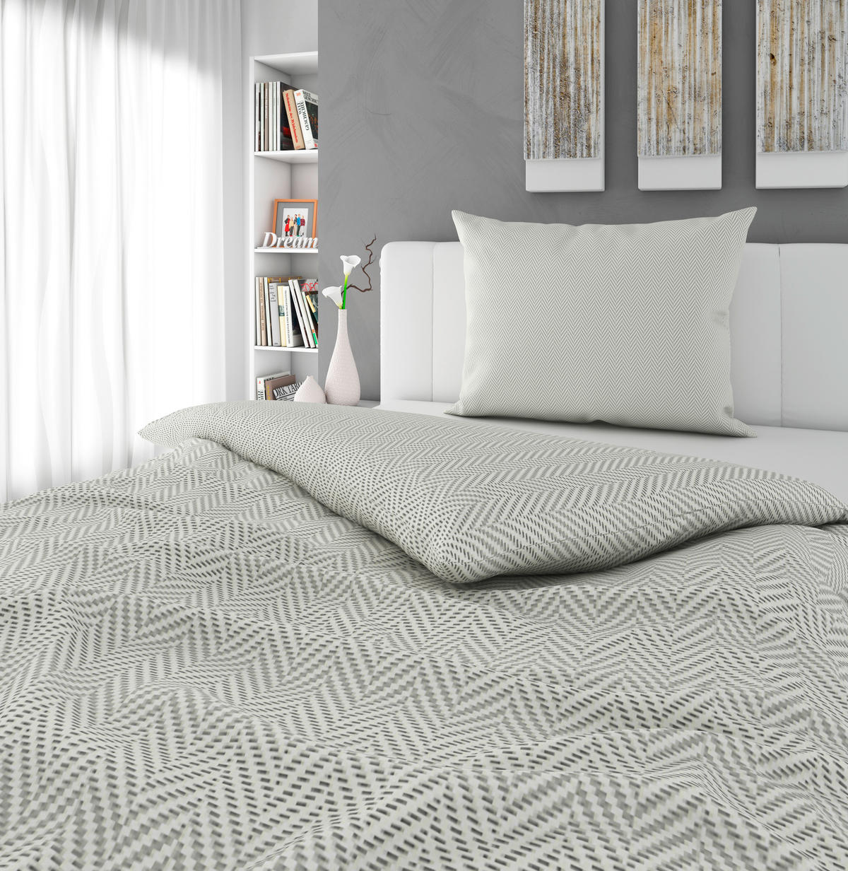 POSTELJNINA 140/200 cm flanela siva, bela  - siva/bela, tekstil (140/200cm) - Novel