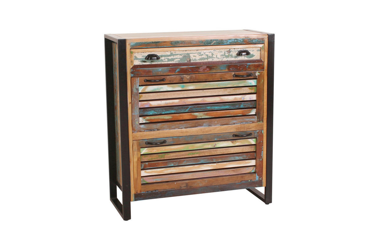 SCHUHSCHRANK Altholz massiv Multicolor, Schwarz  - Multicolor/Schwarz, Design, Holz/Metall (85/96/35cm) - MID.YOU