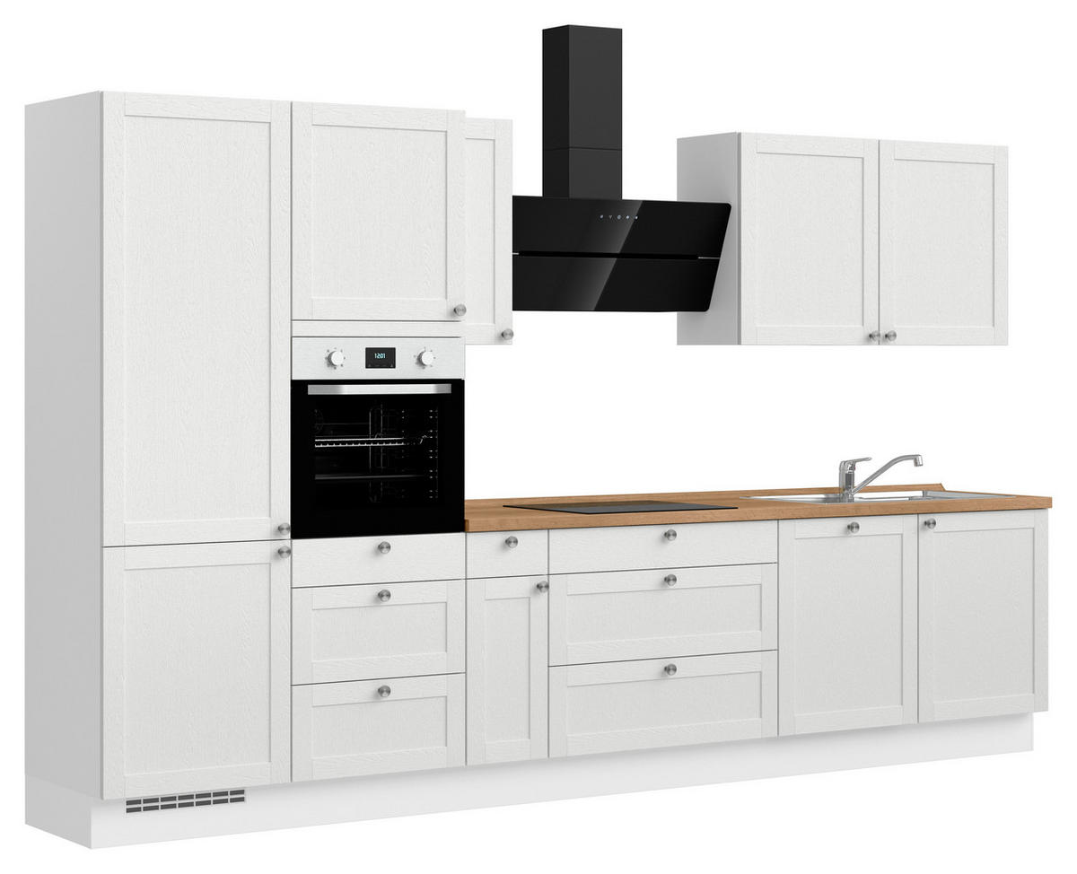 KÜCHENBLOCK Frame 360 cm  in Weiß, Eichefarben  - Edelstahlfarben/Eichefarben, MODERN, Holzwerkstoff/Metall (360cm) - Nobilia