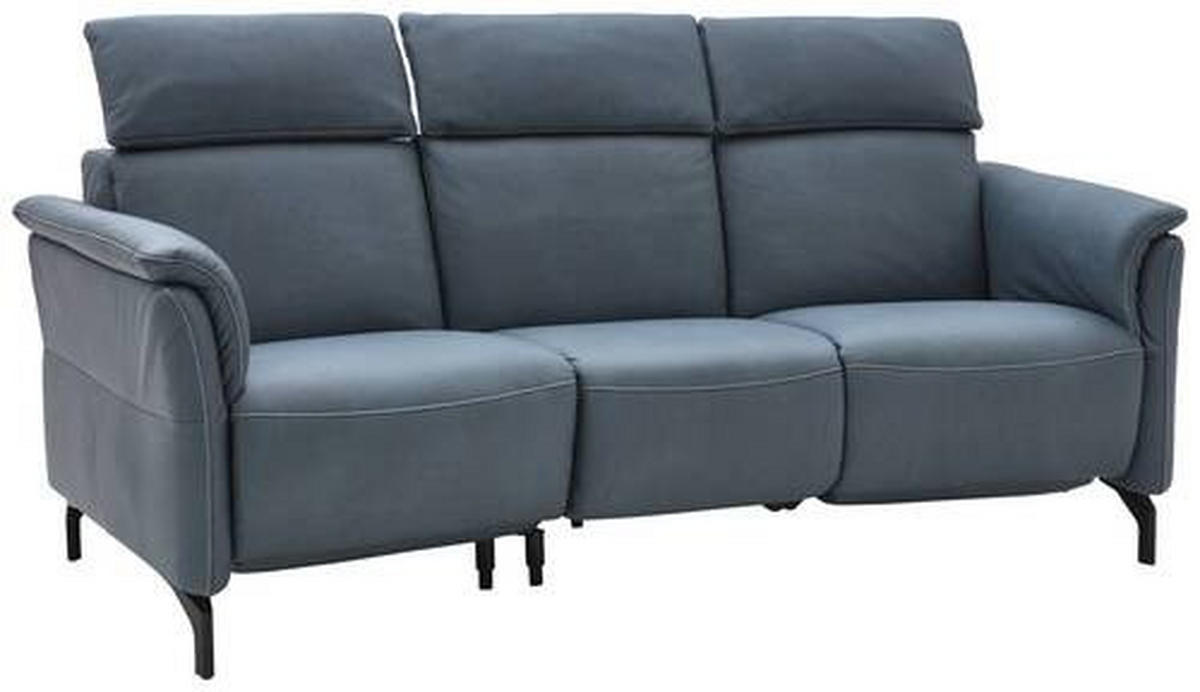 TRAPEZSOFA in Echtleder Graublau  - Graublau/Schwarz, Konventionell, Leder/Metall (221/103/95cm) - Dieter Knoll