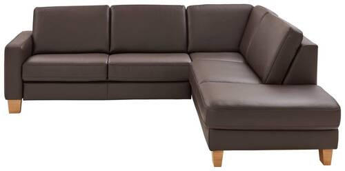 ECKSOFA in Echtleder Dunkelbraun  - Eiche Bianco/Dunkelbraun, Konventionell, Leder/Holz (259/235cm) - Valdera