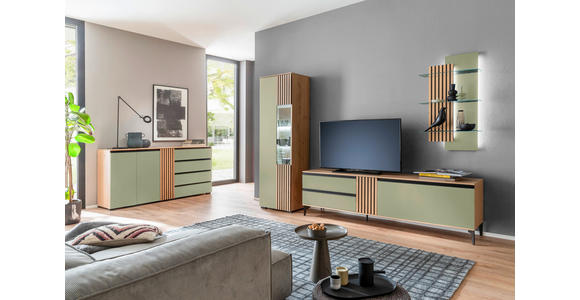 WANDREGAL 60/108/28 cm - Schilfgrün/Wildeiche, Design, Glas/Holz (60/108/28cm) - Moderano