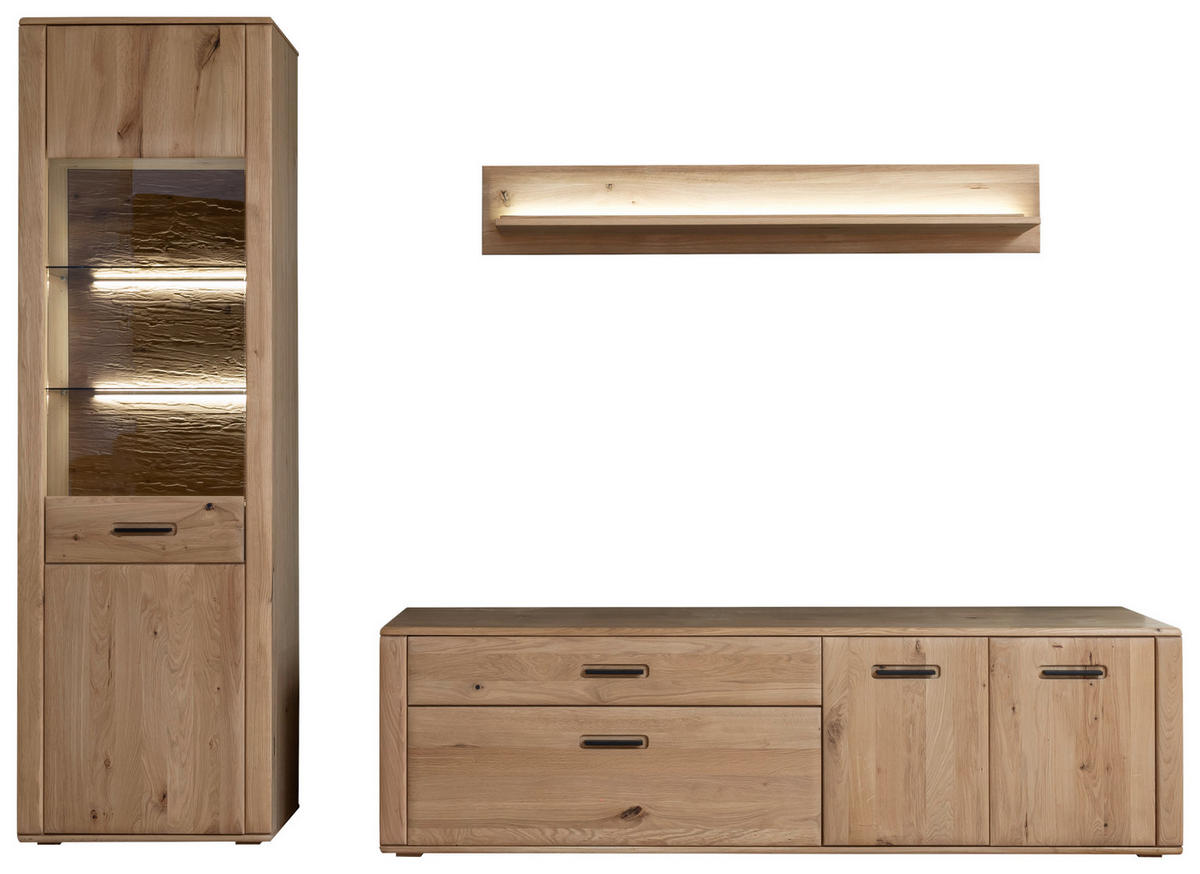 WOHNWAND  in Eichefarben 272/208/50 cm  - Eichefarben/Anthrazit, Konventionell, Glas/Holz (272/208/50cm) - Cantus