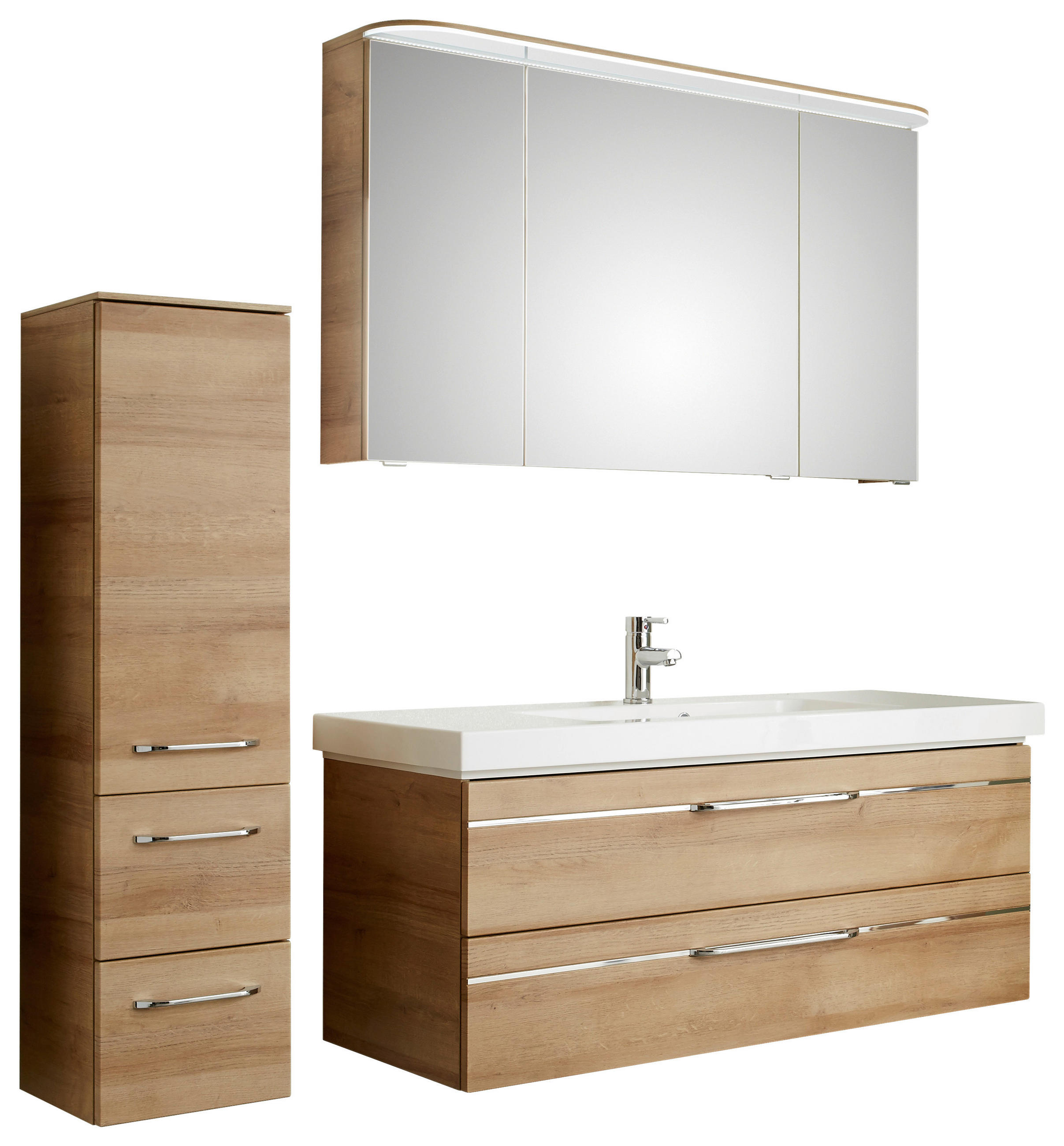 BADEZIMMER 4-teilig in 153 cm - Chromfarben/Eichefarben, KONVENTIONELL, Glas/Holzwerkstoff (153cm) - Pelipal