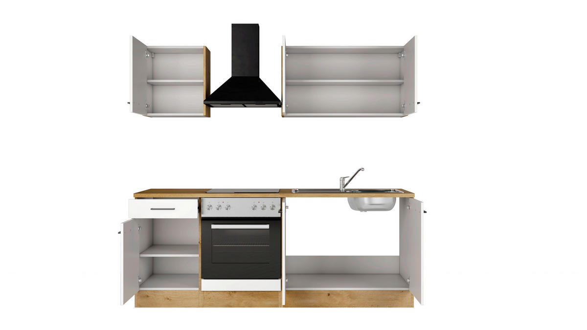 KÜCHENBLOCK 210 cm  in Eichefarben, Magnolie  - Eichefarben/Magnolie, Trend, Holzwerkstoff/Metall (210cm) - FlexWell