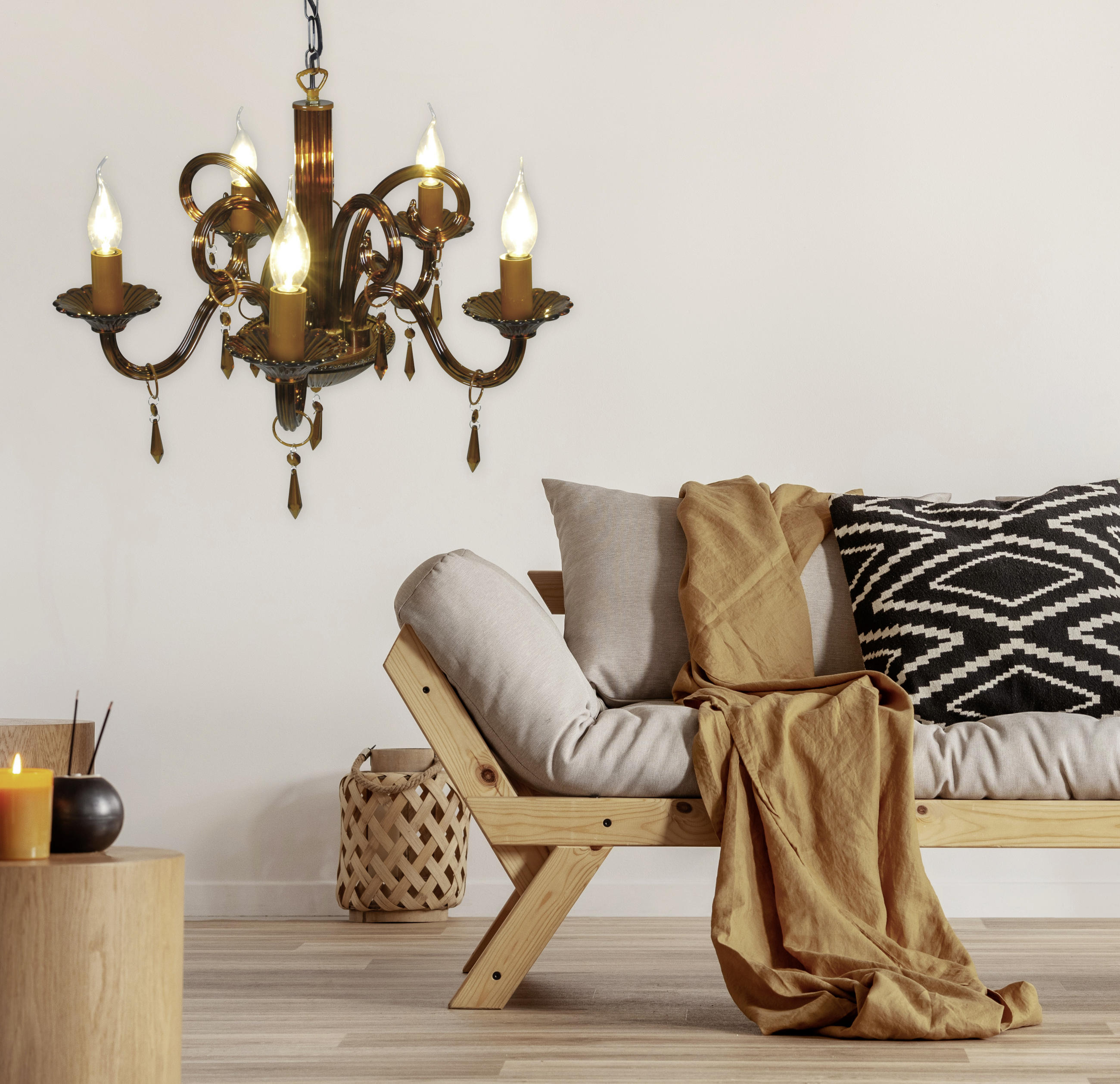 KRONLEUCHTER 53/125 cm   - Braun, LIFESTYLE, Glas/Metall (53/125cm) - Näve