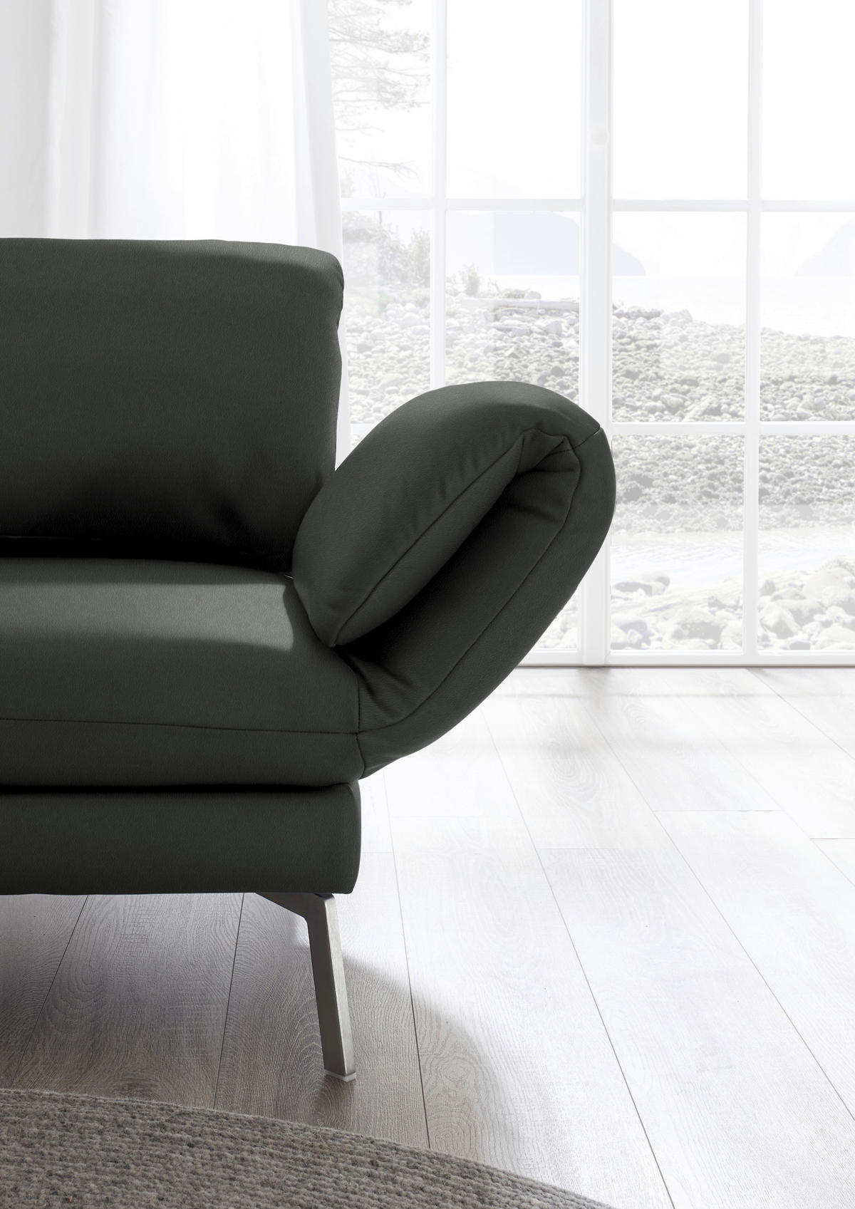 RÉCAMIERE in Echtleder Dunkelgrau  - Chromfarben/Dunkelgrau, Design, Leder/Metall (209/85-109/95-16cm) - Dieter Knoll