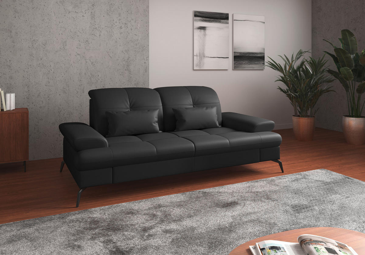 3-SITZER-SOFA Kombination Echtleder/Stoff Vliesstoff Schwarz  - Schwarz, KONVENTIONELL, Leder/Textil (212/90/122cm) - Sit & More