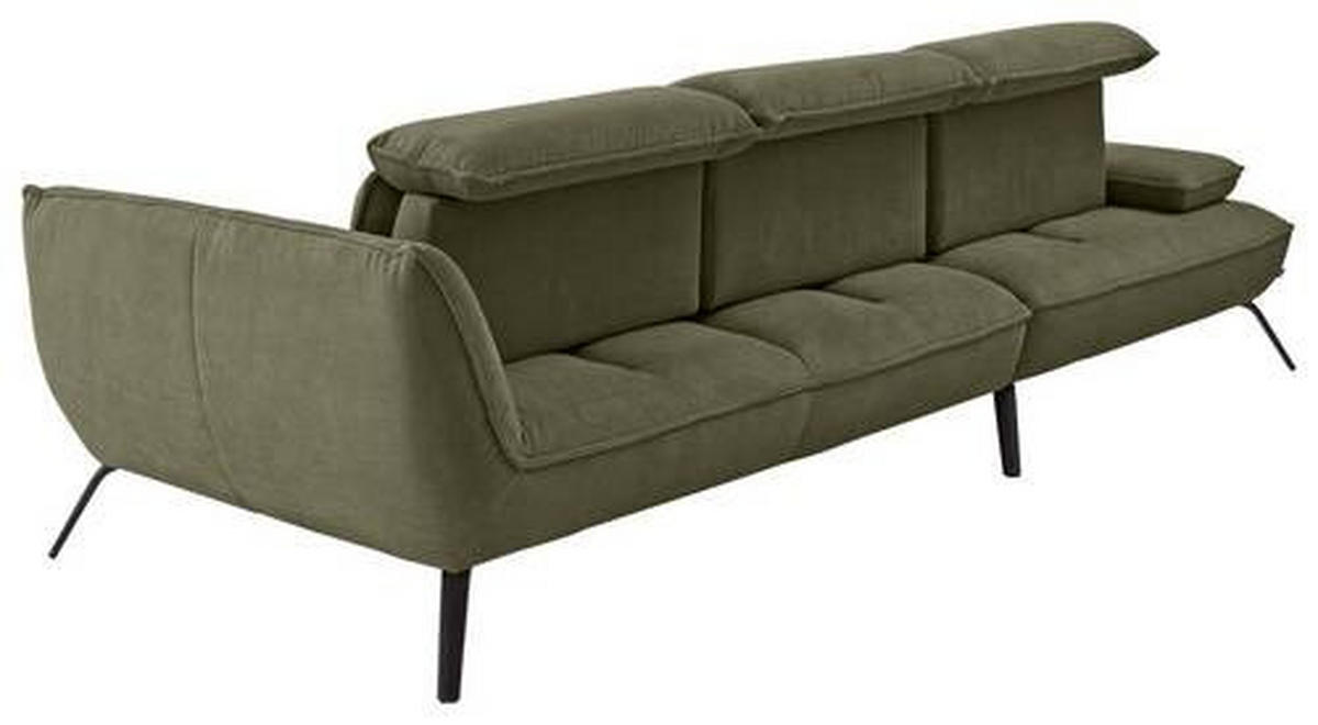 ECKSOFA in Cord Olivgrün  - Schwarz/Olivgrün, Design, Textil/Metall (301/202cm) - Moderano