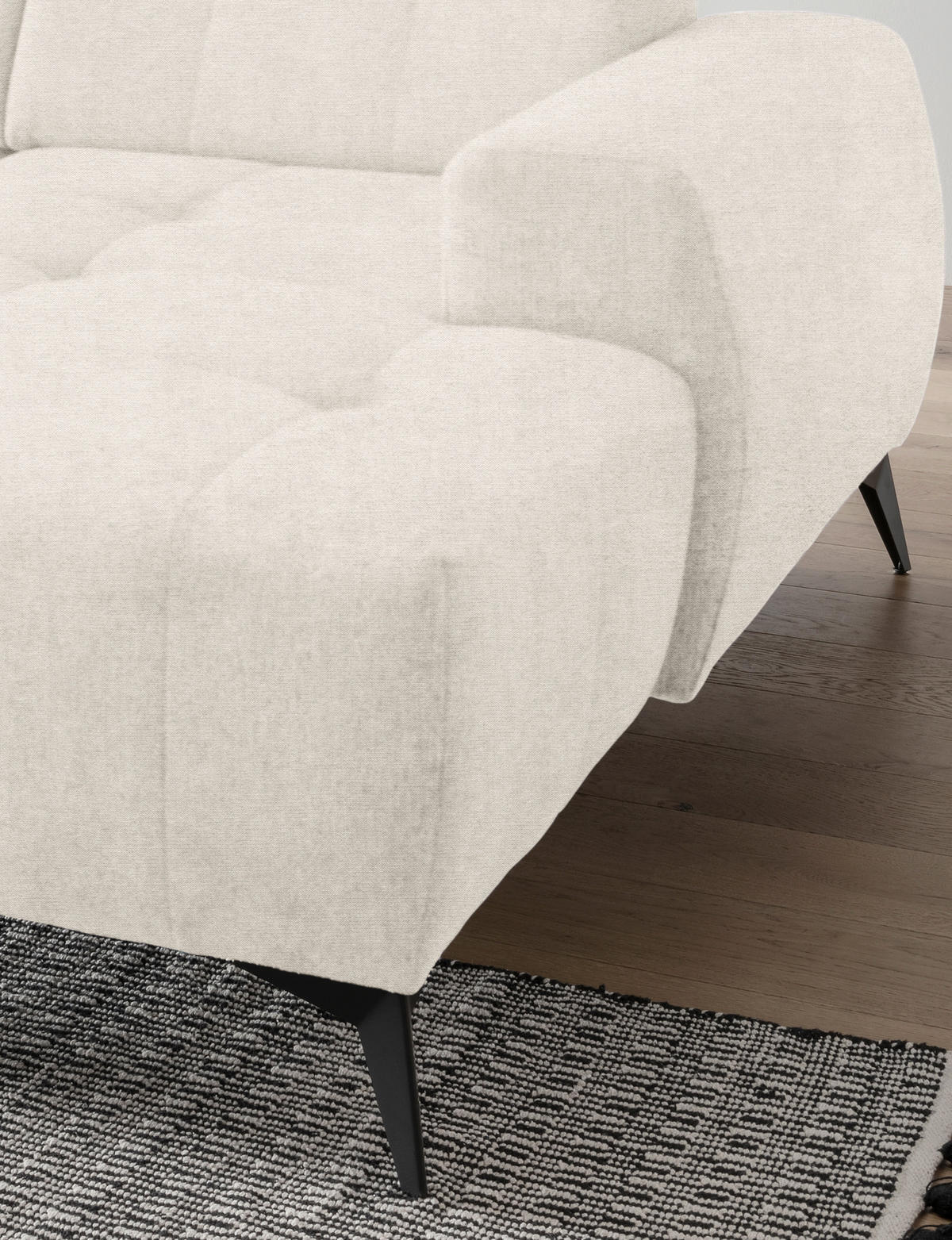 ECKSOFA Creme Mikrofaser  - Creme/Schwarz, MODERN, Textil/Metall (258/180cm) - Livetastic