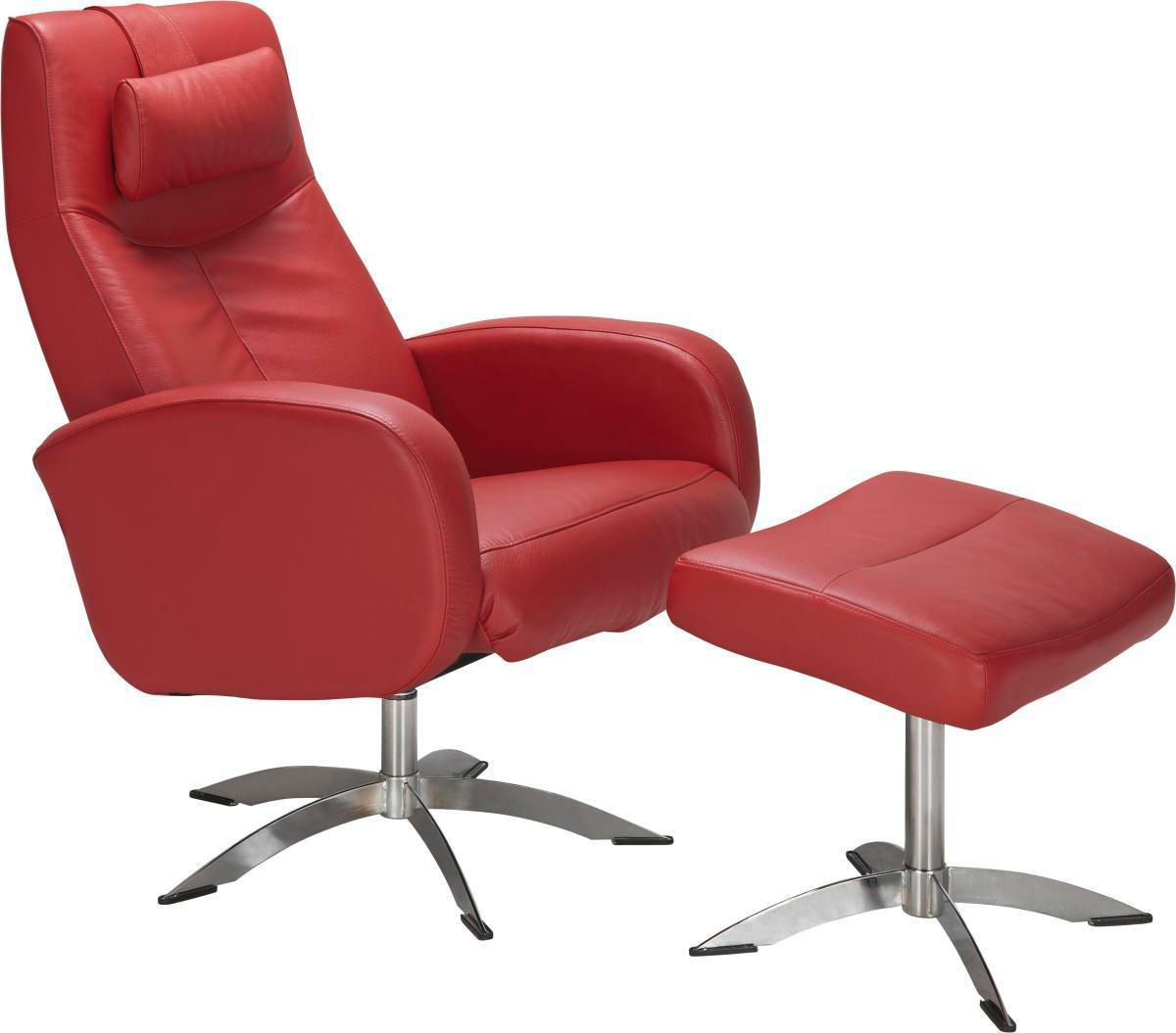 FÅTÖLJ MED FOTPALL i läder röd  - röd/kromfärg, Design, metall/läder (74/104/75cm) - Welnova