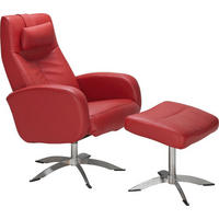 FÅTÖLJ MED FOTPALL i läder röd  - röd/kromfärg, Design, metall/läder (74/104/75cm) - Welnova