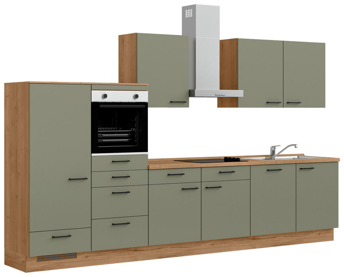 KÜCHENLEERBLOCK Senso 360 cm  in Eichefarben, Olivgrün  - Eichefarben/Schwarz, MODERN, Holzwerkstoff/Metall (360cm) - Nobilia