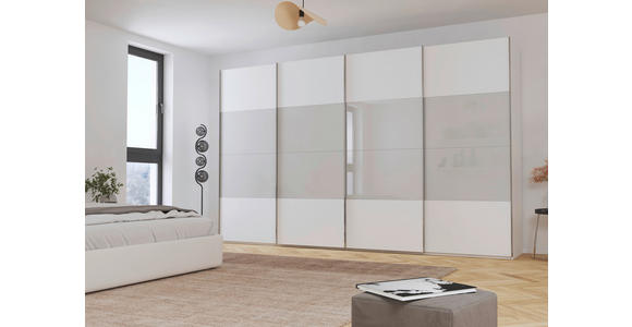 SCHWEBETÜRENSCHRANK  in Weiß, Seidengrau  - Chromfarben/Seidengrau, KONVENTIONELL, Glas/Holzwerkstoff (361/223/68cm) - Novel