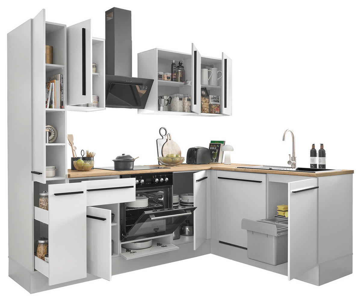 ECKKÜCHE 250/175 cm  in Weiß, Eichefarben  - Eichefarben/Schwarz, Design, Holzwerkstoff/Kunststoff (250/175cm) - MID.YOU