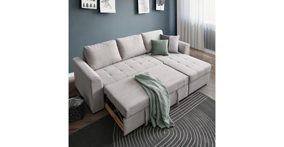 ECKSOFA in Velours, Cord Hellgrau  243/155 cm  - Hellgrau/Schwarz, Design, Kunststoff/Textil (243/155cm) - Xora