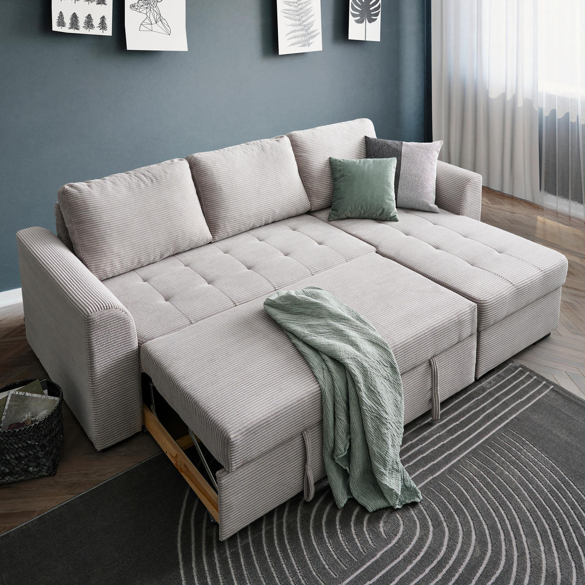 ROHOVÁ SEDACIA SÚPRAVA, textil, svetlosivá - čierna/svetlosivá, Design, textil/plast (155/243cm) - Xora