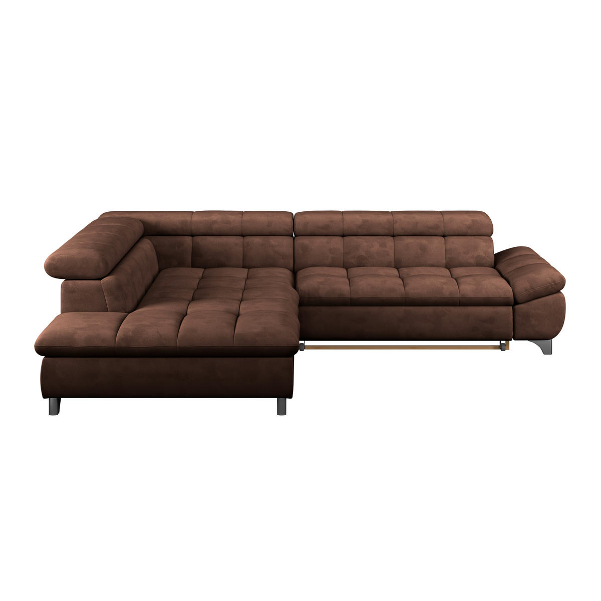 ECKSOFA Braun Chenille  - Chromfarben/Braun, KONVENTIONELL, Textil/Metall (234/312cm) - Livetastic