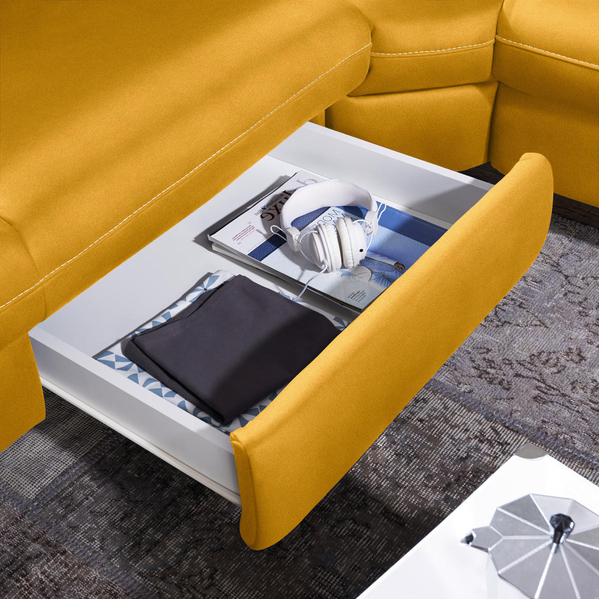 ECKSOFA in Flachgewebe, Mikrofaser Gelb  239/271 cm  - Gelb/Beige, Design, Textil/Metall (239/271cm) - Cantus