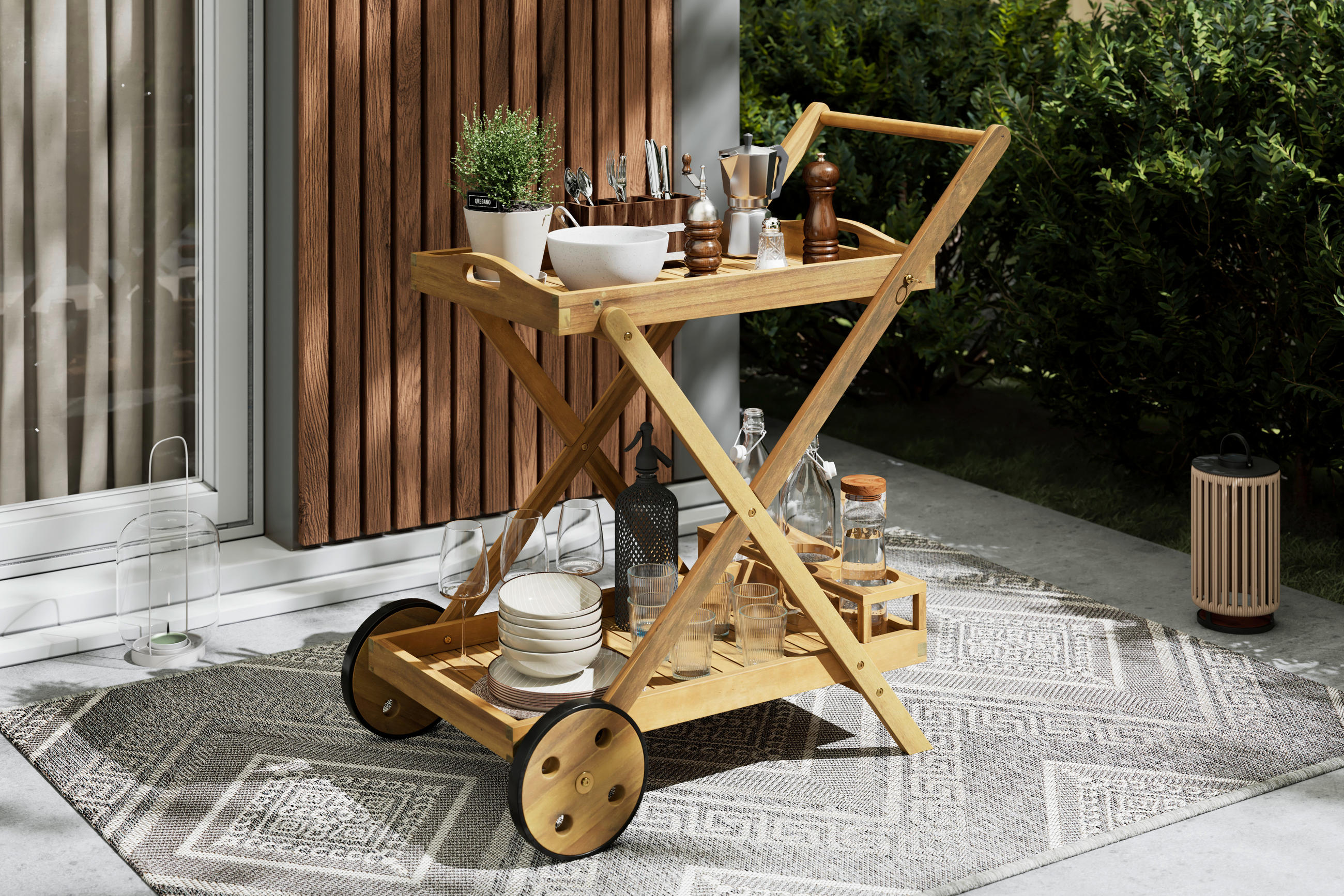 ZÁHRADNÝ SERVÍROVACÍ VOZÍK, drevo, 85/90/53 cm - farba akácie, Modern, drevo (85/90/53cm) - Ambia Garden