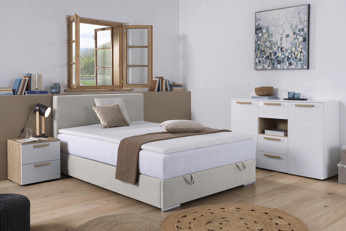 BOXBETT 140/200 cm  in Ecru  - Chromfarben/Ecru, KONVENTIONELL, Kunststoff/Textil (140/200cm) - Boxxx