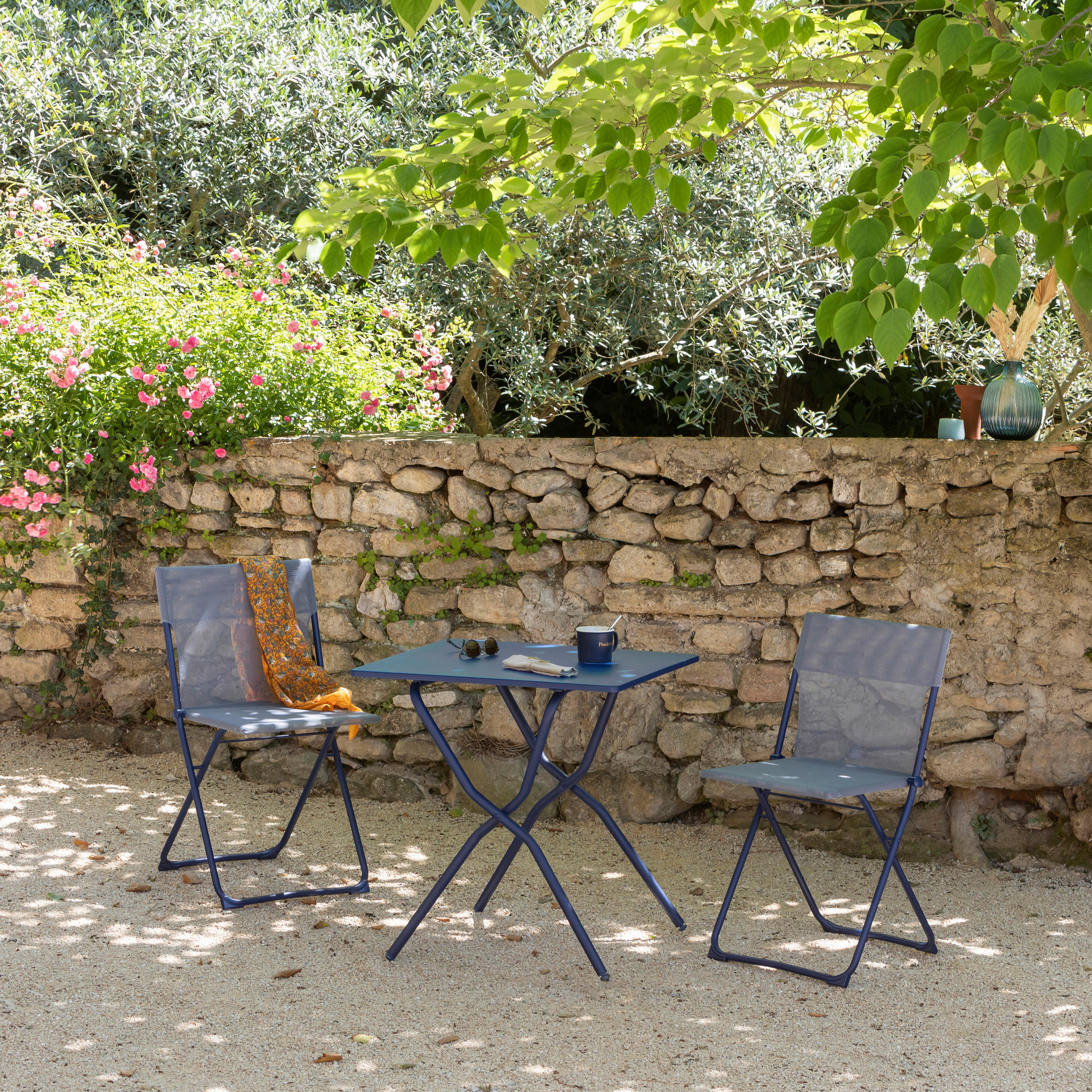 GARTENKLAPPTISCH 70/64/73 cm Metall rechteckig  - Blau, Basics, Metall (70/64/73cm) - Lafuma Mobilier