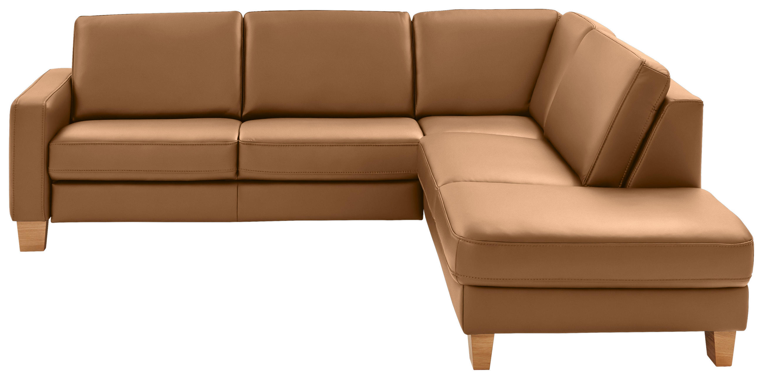 ECKSOFA in Echtleder Hellbraun  - Hellbraun/Eiche Bianco, Konventionell, Leder/Holz (257/235cm) - Valdera