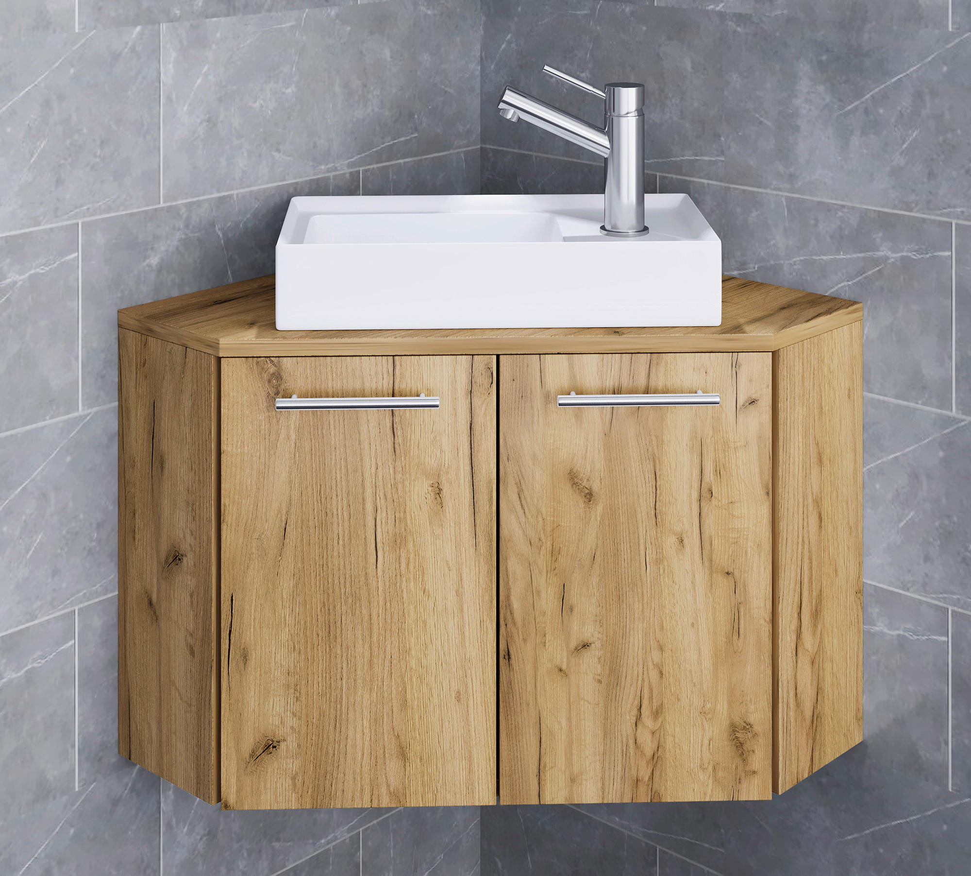 WASCHTISCHKOMBI 50 cm  - Honigeiche/Weiß, MODERN, Keramik/Holzwerkstoff (50cm) - MID.YOU