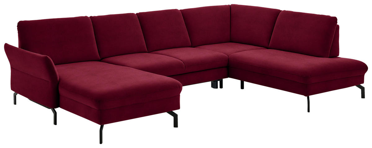WOHNLANDSCHAFT in Velours Rot, Beere  - Beere/Rot, Design, Textil/Metall (179/335/220cm) - Beldomo System