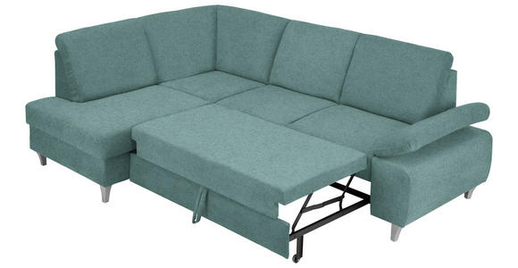 ECKSOFA in Flachgewebe Petrol  - Silberfarben/Petrol, KONVENTIONELL, Holz/Textil (186/255cm) - Cantus