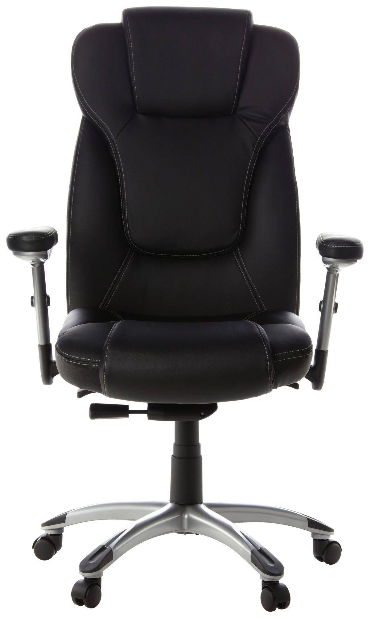 CHEFSESSEL Lederlook Schwarz, Silberfarben  - Silberfarben/Schwarz, MODERN, Leder/Kunststoff (63/131/53cm) - MID.YOU