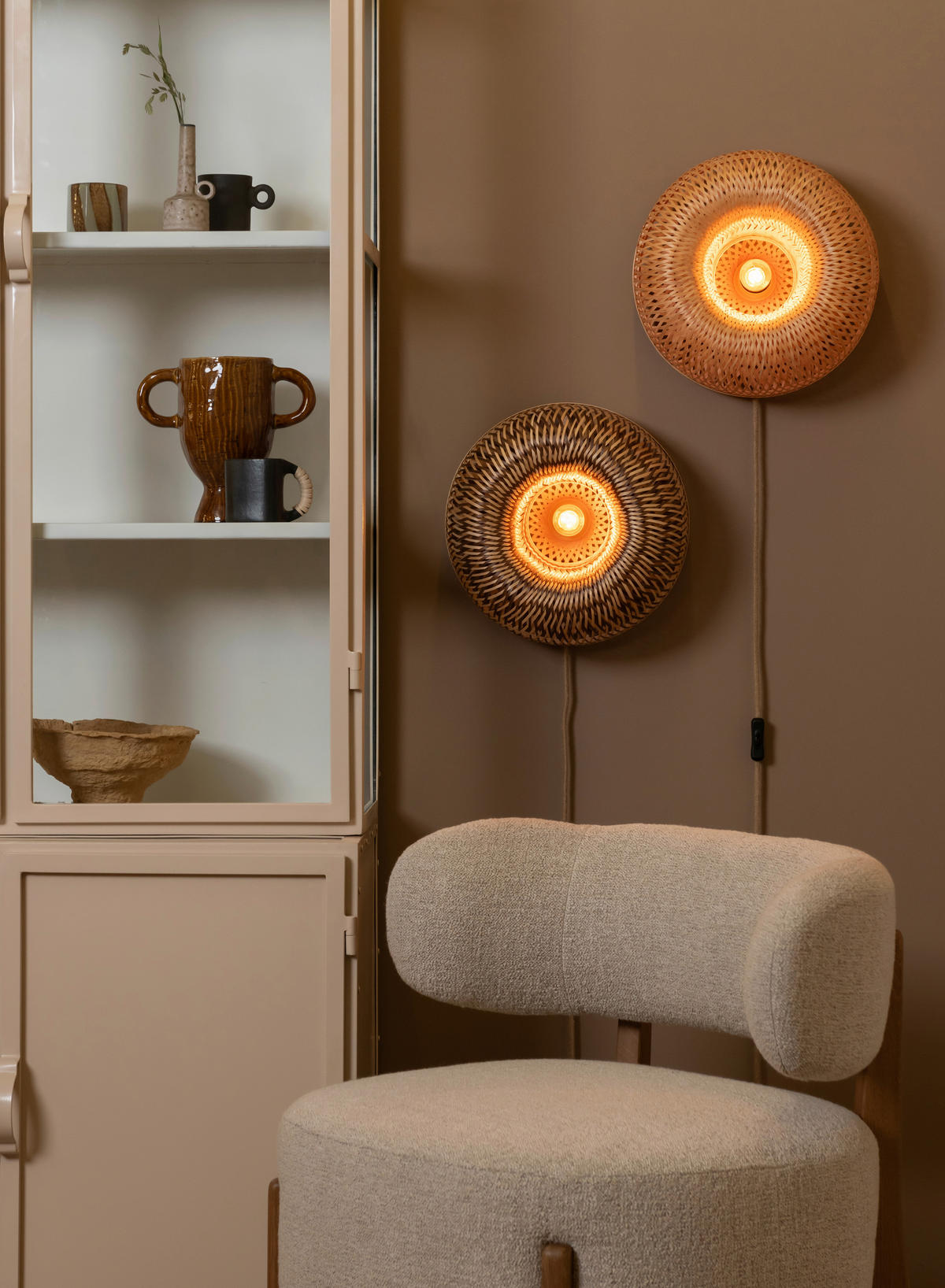 VÄGGLAMPA Good & Mojo 35/15 cm   - brun/naturfärgad, Basics, naturmaterial (35/15cm) - Good & Mojo
