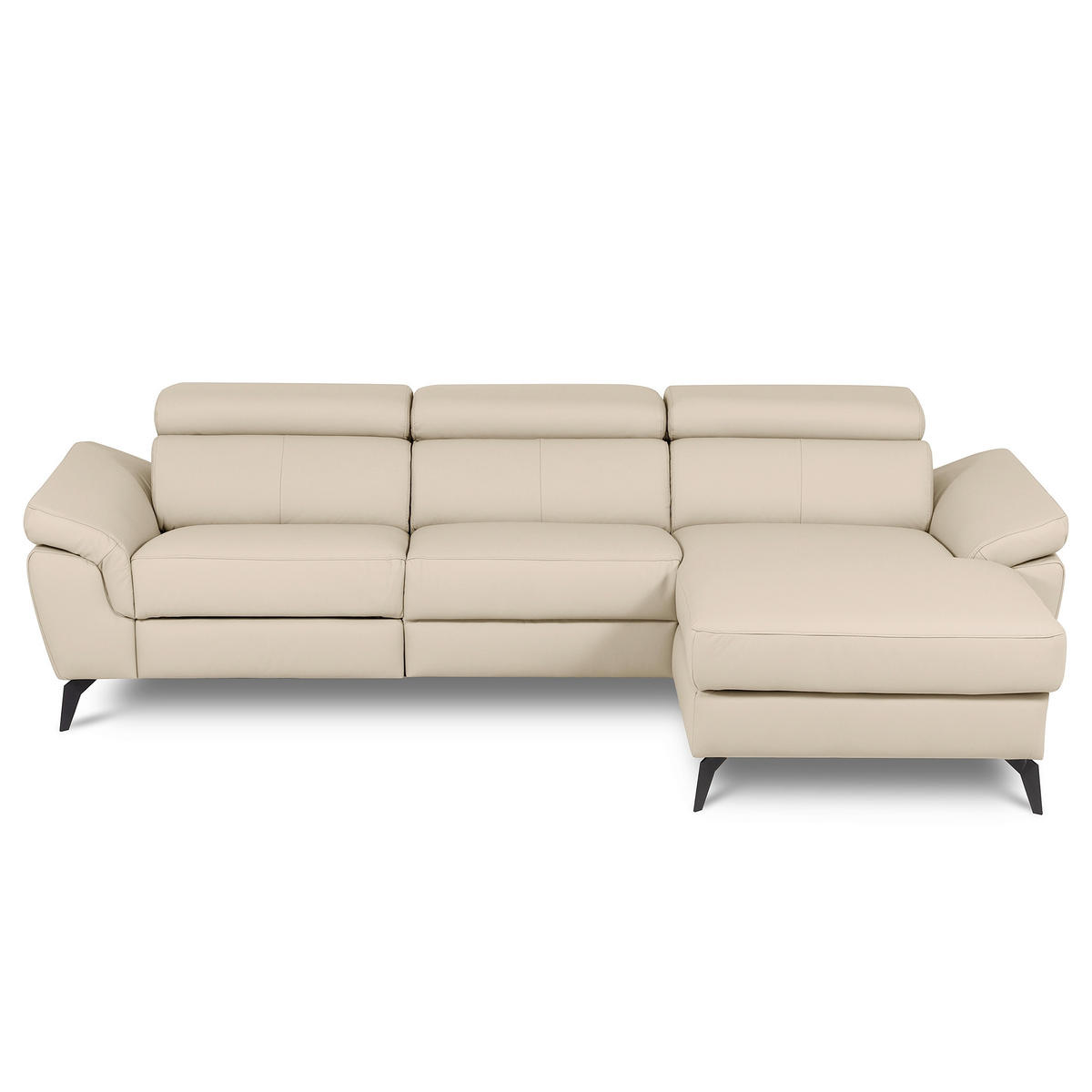 ECKSOFA SONO in Lederlook Echtleder Grau Armteilverstellung, Kopfteilverstellung  252/179 cm  - Schwarz/Grau, Design, Leder/Textil (252/179cm) - Livetastic