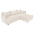 ECKSOFA Creme Plüsch Zierkissen, Rückenkissen, Bettkasten, Schlaffunktion, Rücken echt, Liegefläche im Originalstoff  - Creme/Schwarz, KONVENTIONELL, Kunststoff/Textil (253/192cm) - Carryhome