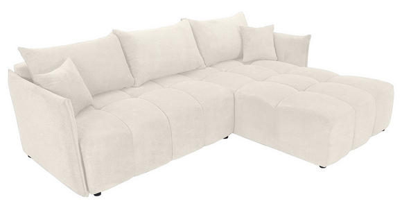 ECKSOFA Creme Plüsch Zierkissen, Rückenkissen, Bettkasten, Schlaffunktion, Rücken echt, Liegefläche im Originalstoff  - Creme/Schwarz, KONVENTIONELL, Kunststoff/Textil (253/192cm) - Carryhome